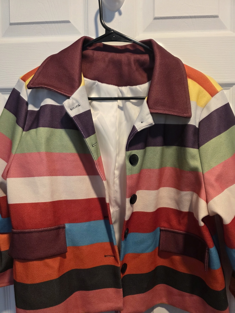 Colorful Wide-Stripe Button Jacket - Multicolor XL